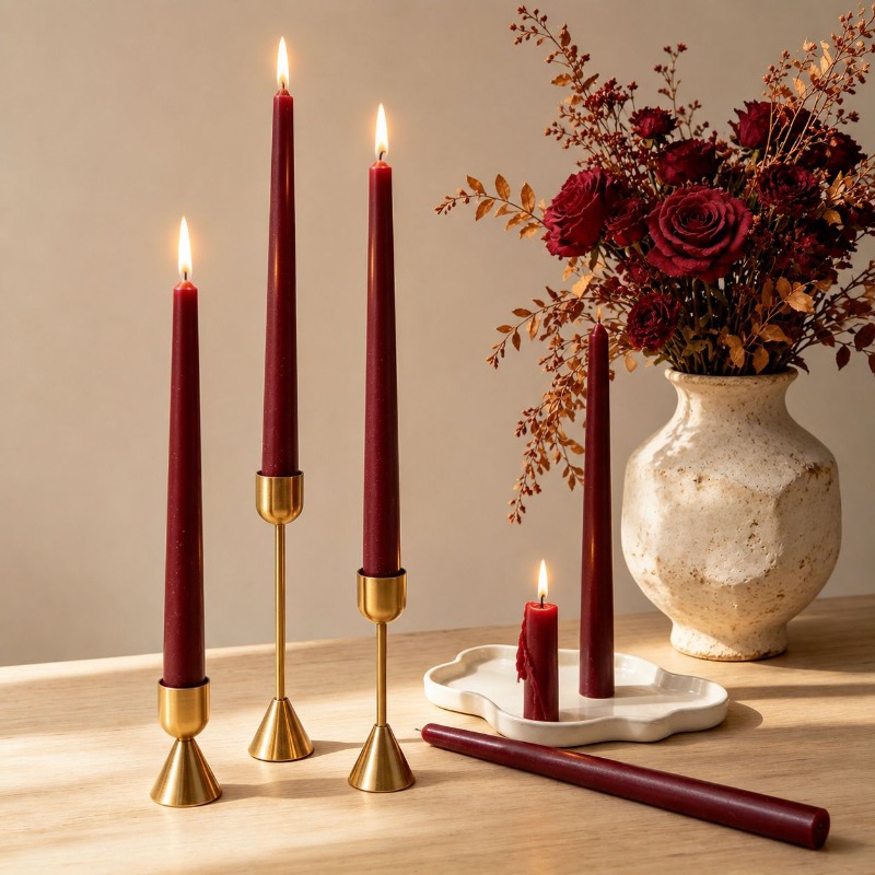 Soy Wax - Velas cónicas de color burdeos, de