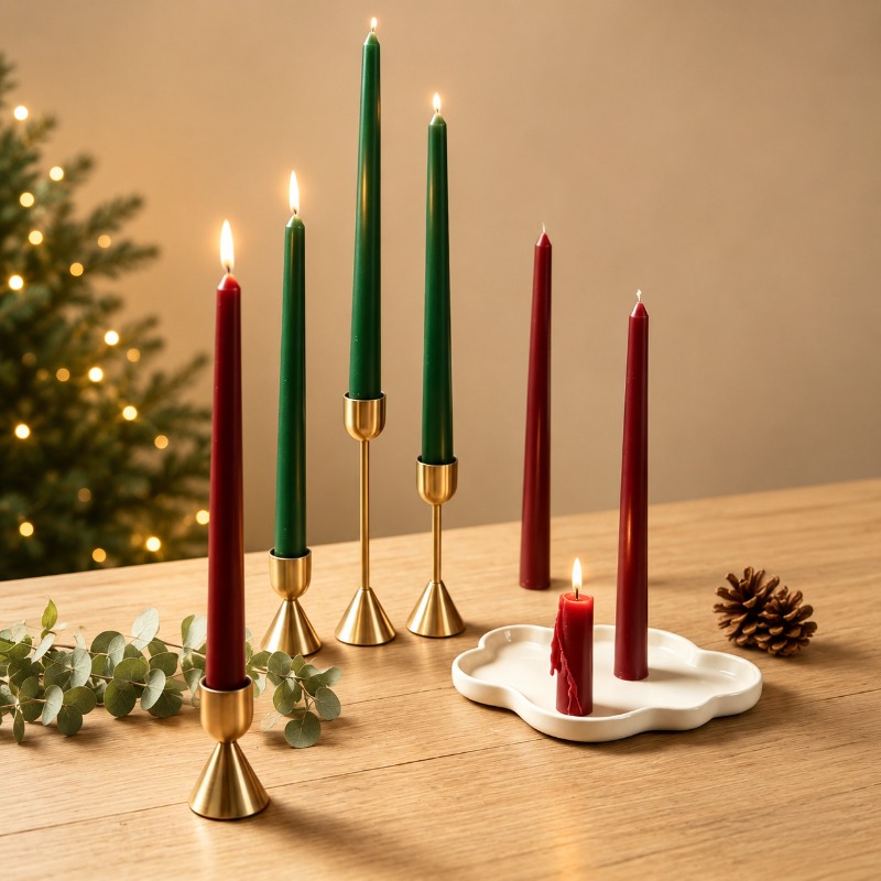 Velas cónicas de color burdeos - Soy Wax reseña y precio
